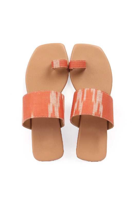 Red & Tawny Brown Ikat One Toe Cruelty Free Leather Flats サイズ EU38