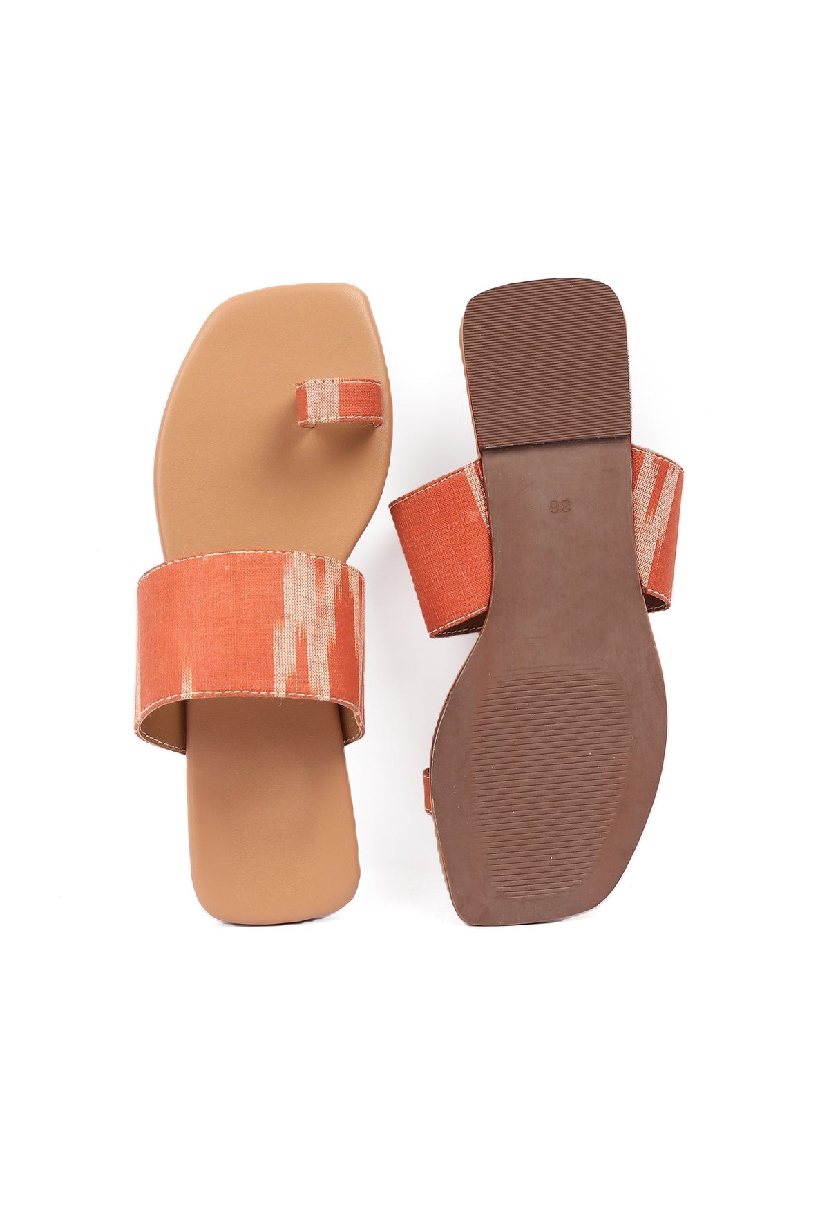 Red & Tawny Brown Ikat One Toe Cruelty Free Leather Flats サイズ EU42
