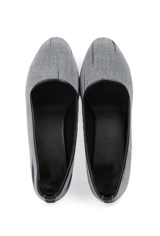 Grey & Black Ikat Block Heels Cruelty Free Leather Ballerinas サイズ EU38