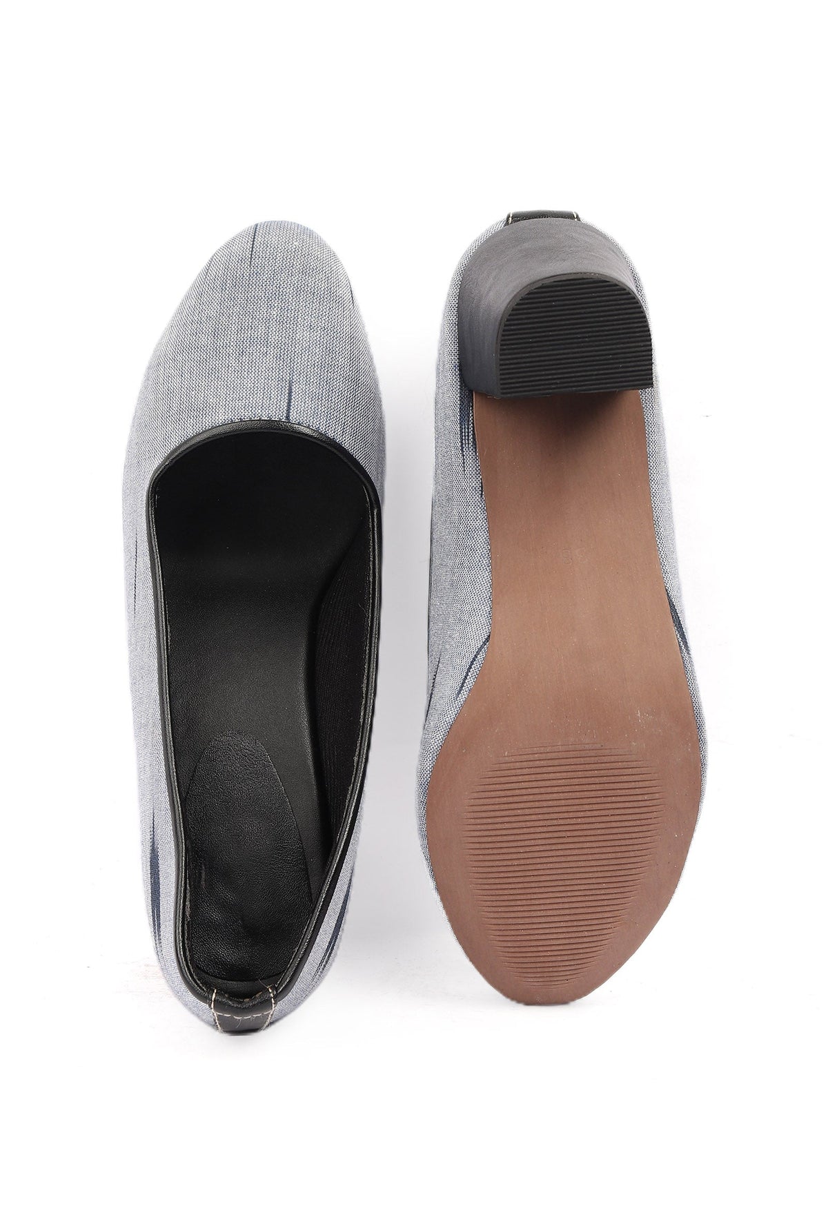 Grey & Black Ikat Block Heels Cruelty Free Leather Ballerinas サイズ EU38