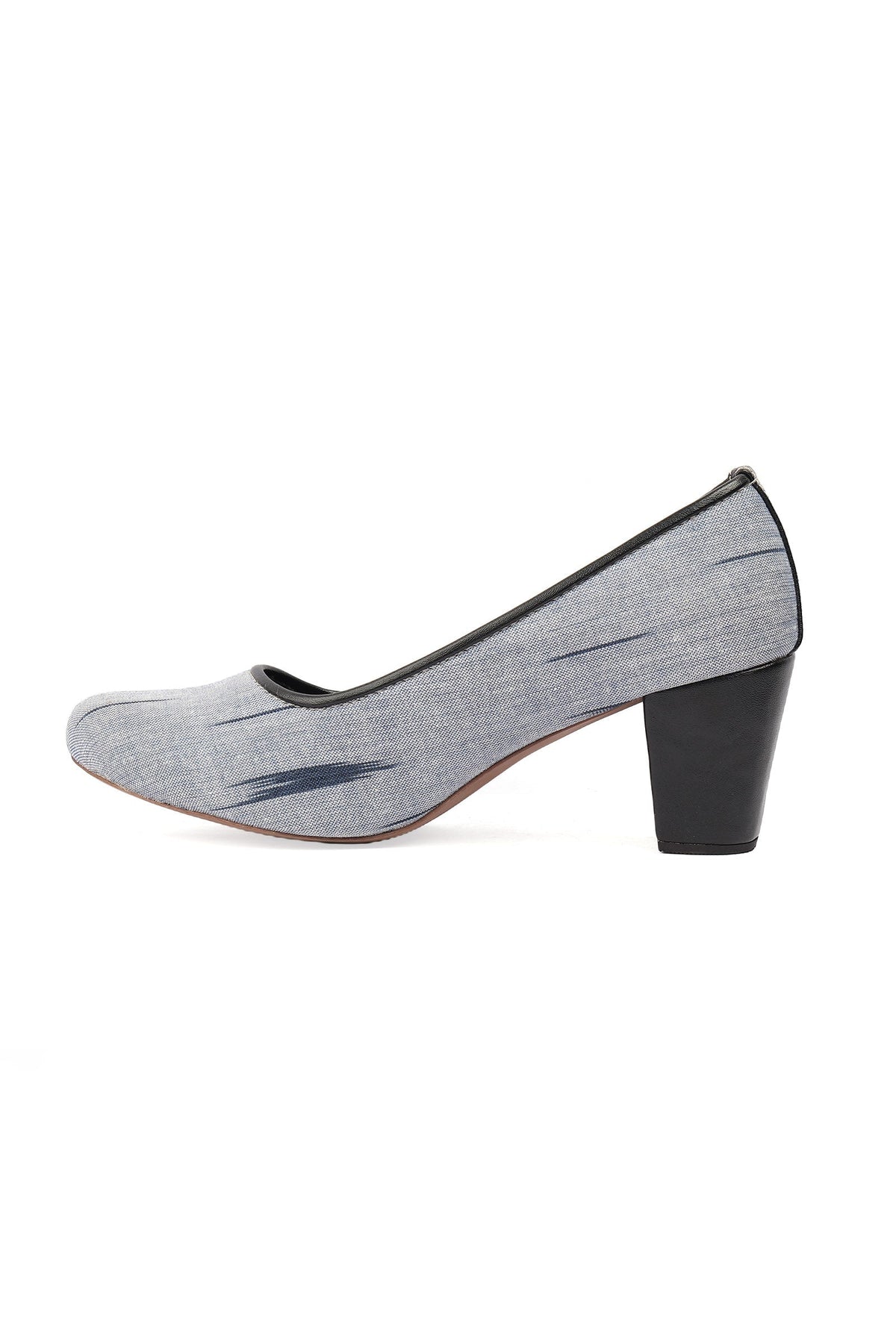 Grey & Black Ikat Block Heels Cruelty Free Leather Ballerinas サイズ EU38