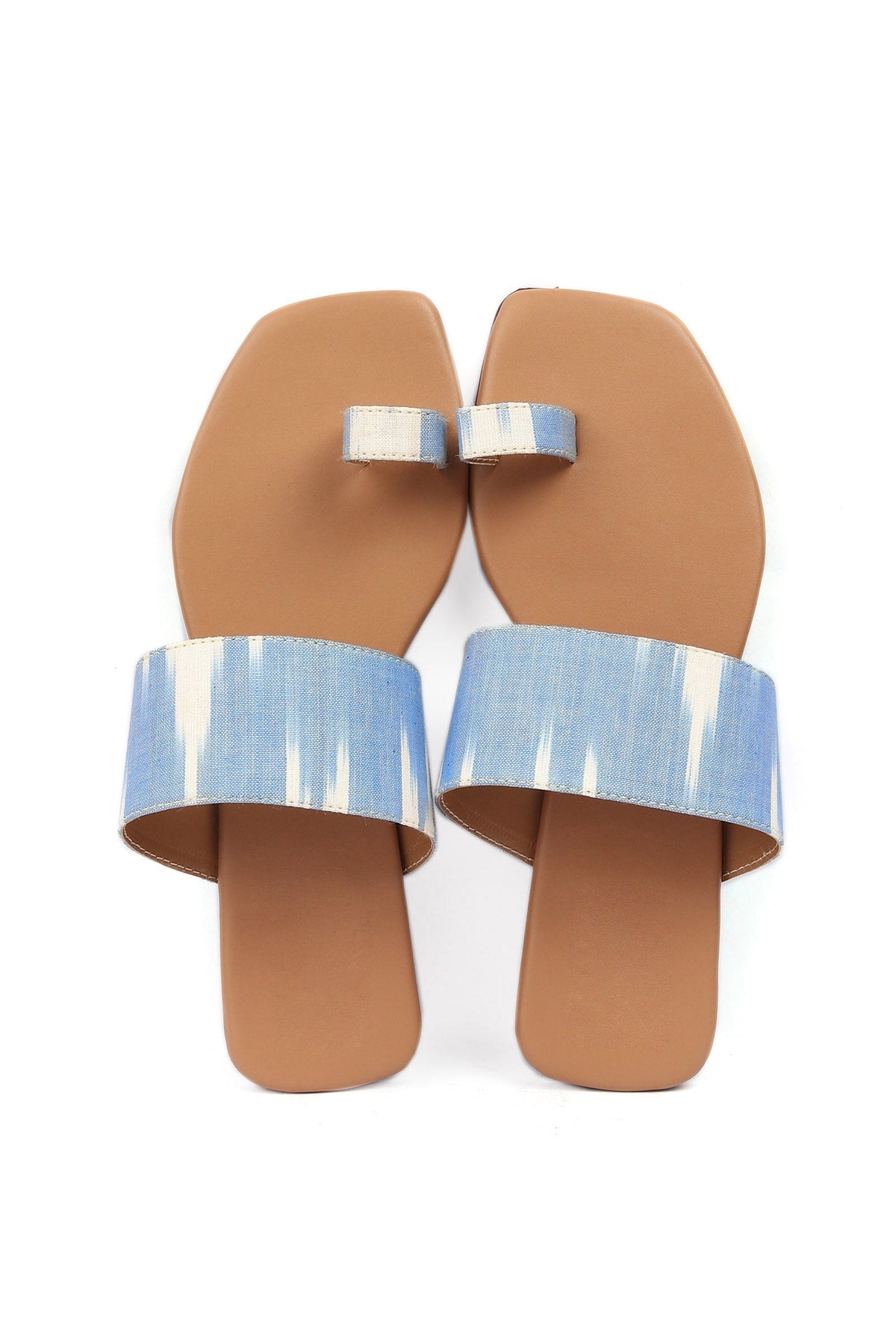 Arctic Blue & Tortilla Brown Ikat One Toe Cruelty Free Leather Flats サイズ EU38