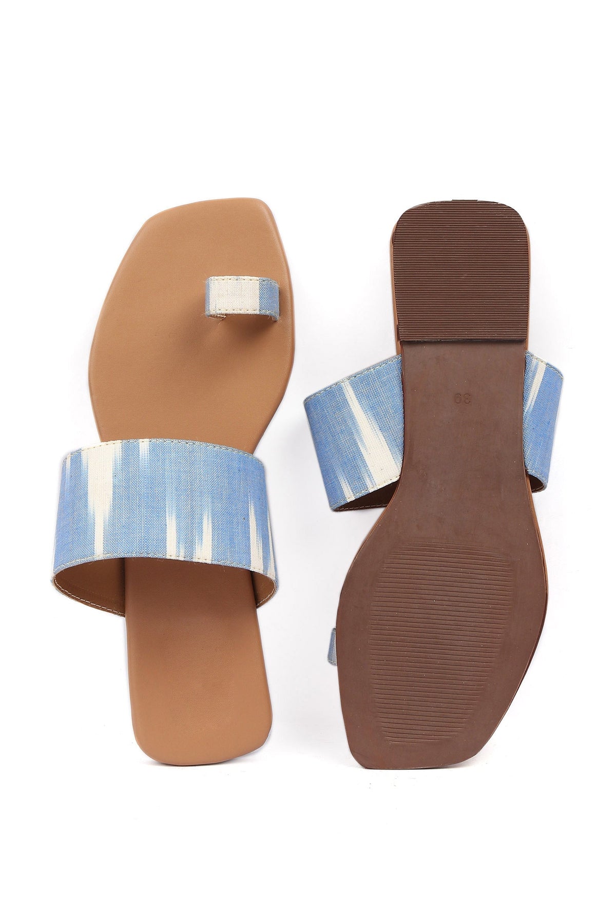 Arctic Blue & Tortilla Brown Ikat One Toe Cruelty Free Leather Flats サイズ EU38