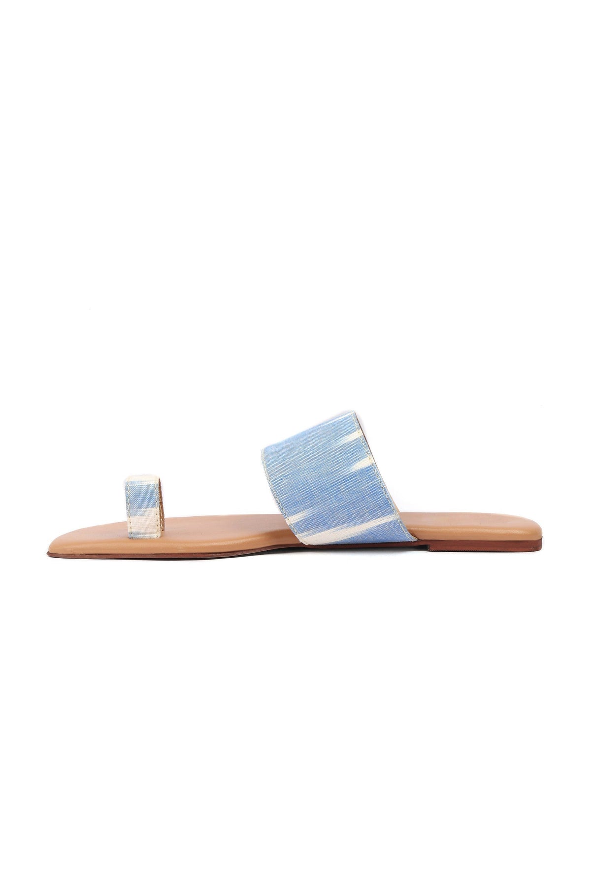 Arctic Blue & Tortilla Brown Ikat One Toe Cruelty Free Leather Flats サイズ EU35