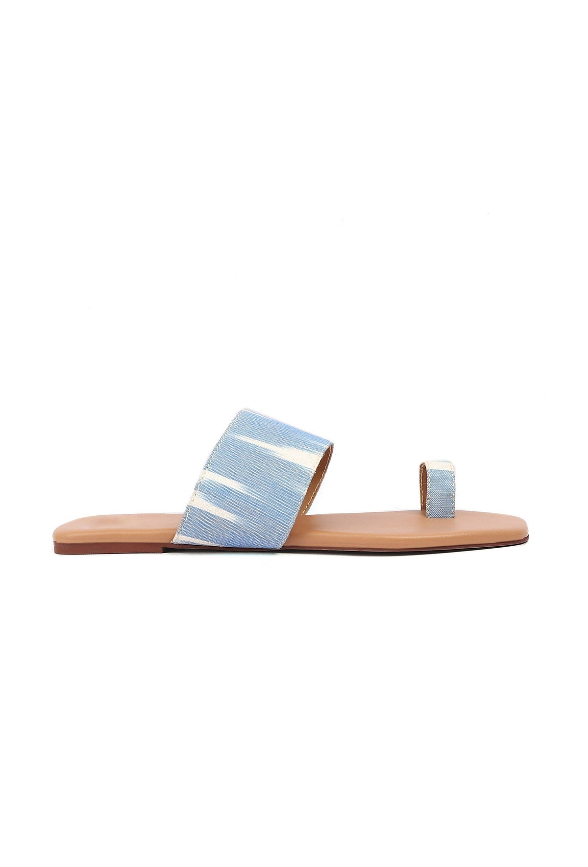 Arctic Blue & Tortilla Brown Ikat One Toe Cruelty Free Leather Flats サイズ EU36