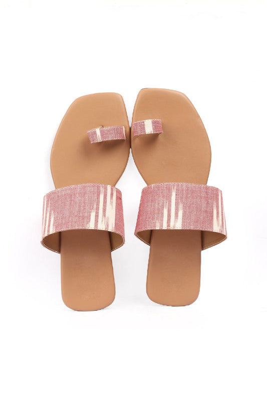 Flamingo Pink & Tortilla Brown Ikat One Toe Cruelty Free Leather Flats サイズ EU38
