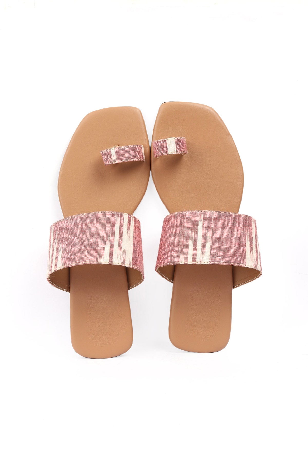 Flamingo Pink & Tortilla Brown Ikat One Toe Cruelty Free Leather Flats サイズ EU41