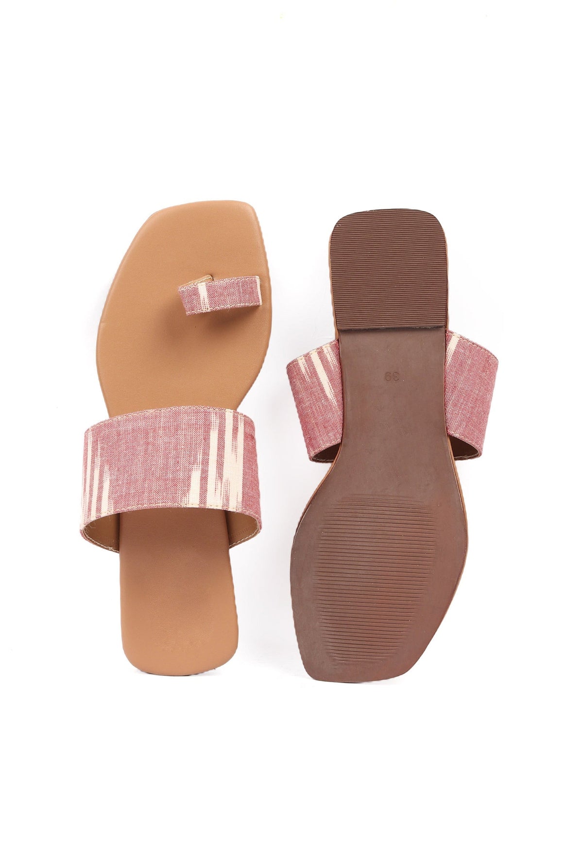 Flamingo Pink & Tortilla Brown Ikat One Toe Cruelty Free Leather Flats サイズ EU40