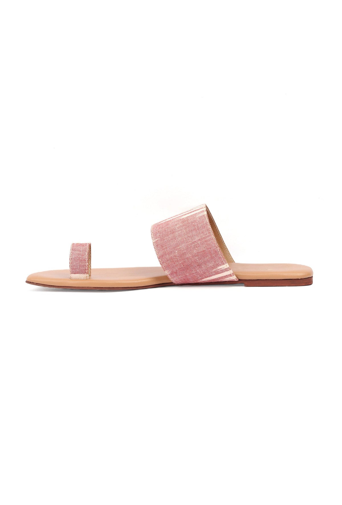 Flamingo Pink & Tortilla Brown Ikat One Toe Cruelty Free Leather Flats サイズ EU36