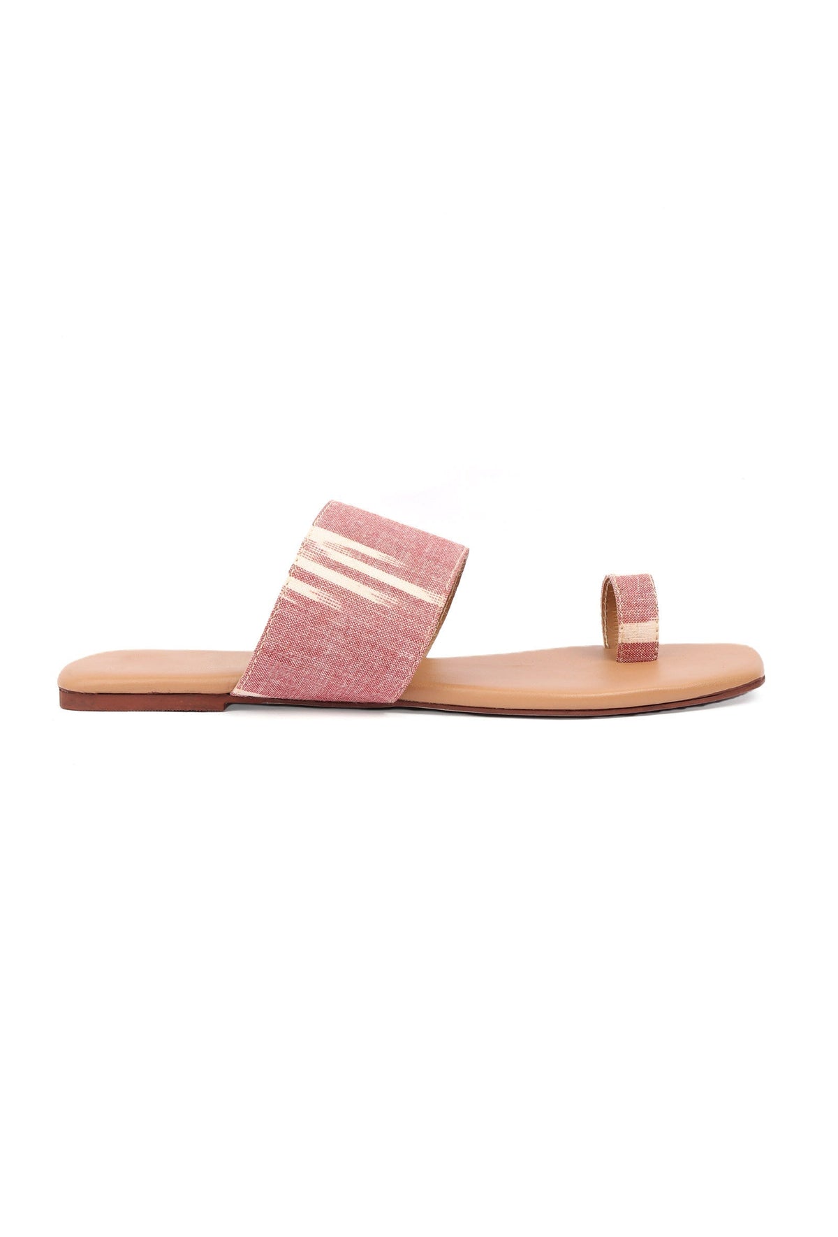 Flamingo Pink & Tortilla Brown Ikat One Toe Cruelty Free Leather Flats サイズ EU40