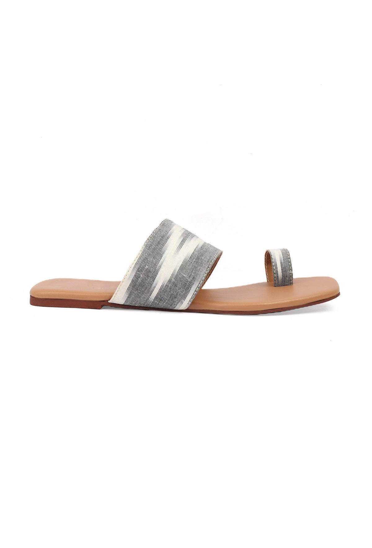 Grey, White & Tawny Brown Ikat One Toe Cruelty Free Leather Flats サイズ EU38