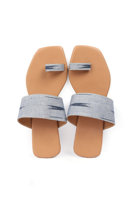 Slate Blue & Tawny Brown Ikat One Toe Cruelty Free Leather Flats サイズ EU38