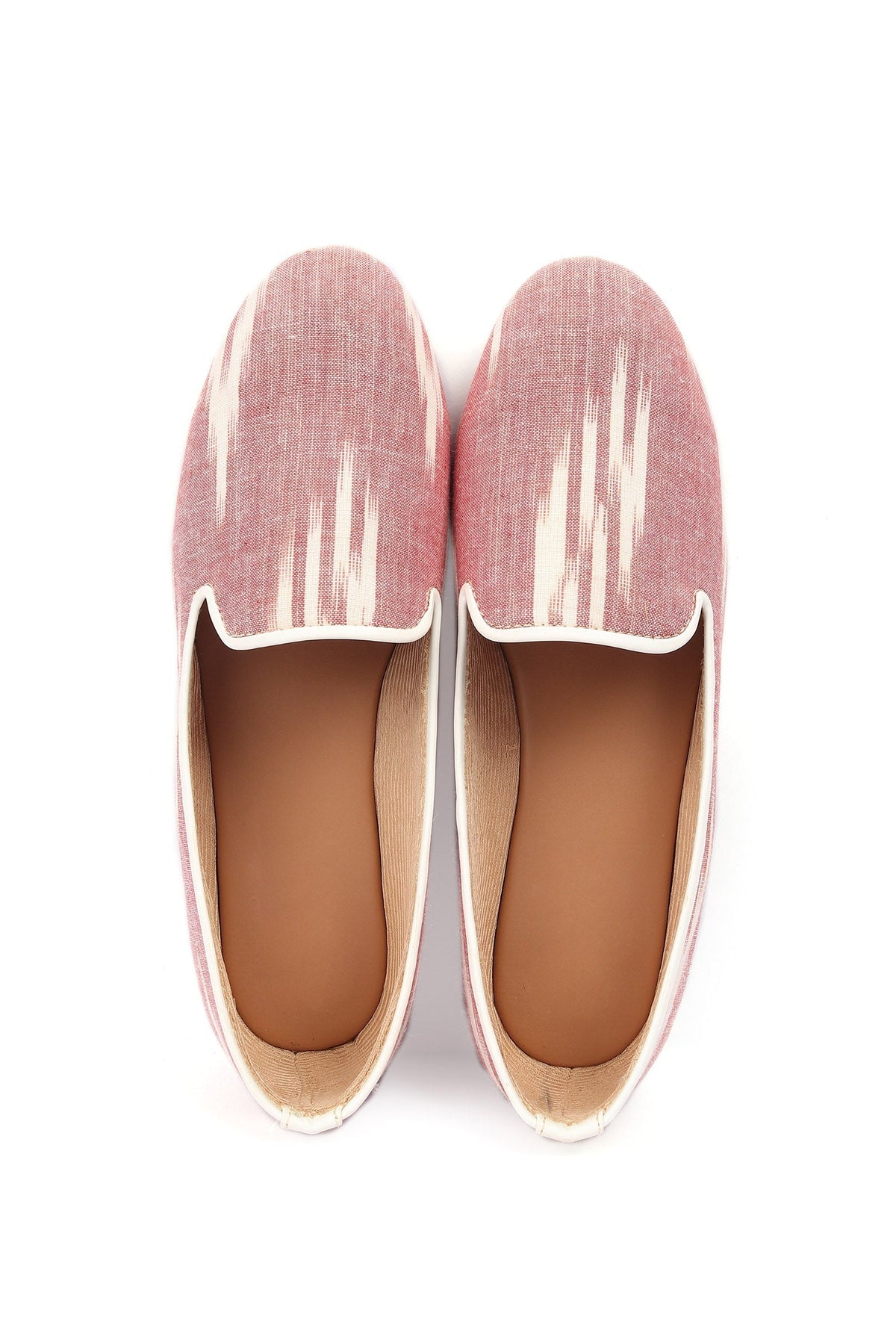 Salmon Pink & Tawny Brown Ikat Flat Cruelty Free Leather Ballerina サイズ EU36