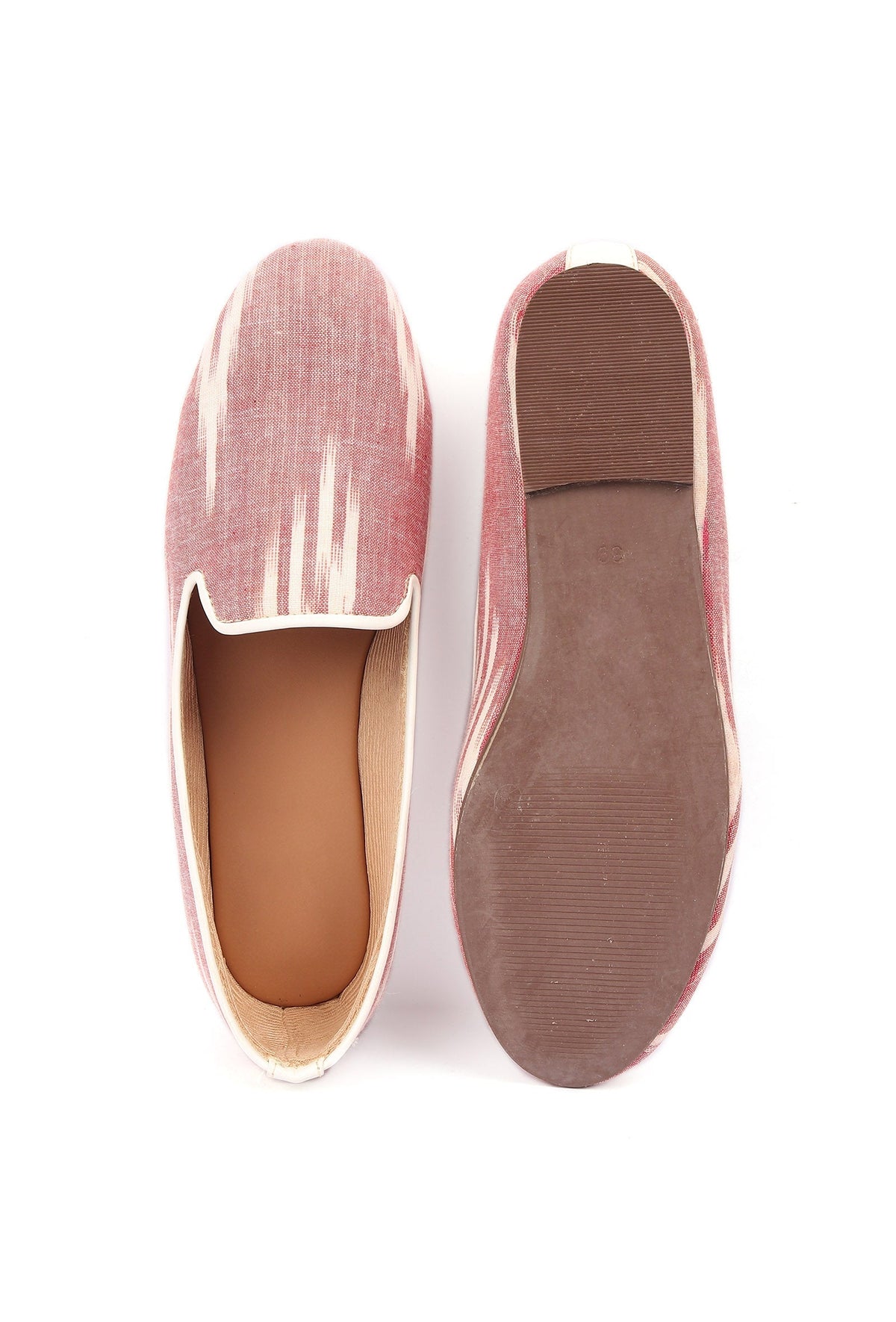 Salmon Pink & Tawny Brown Ikat Flat Cruelty Free Leather Ballerina サイズ EU35