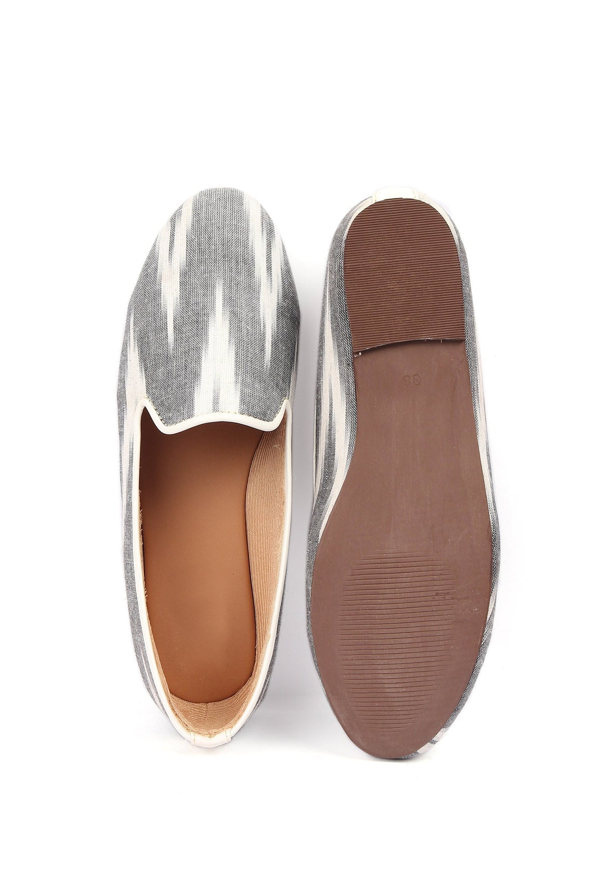 Fossil Grey & Tawny Brown Ikat Flat Cruelty Free Leather Ballerina サイズ EU39
