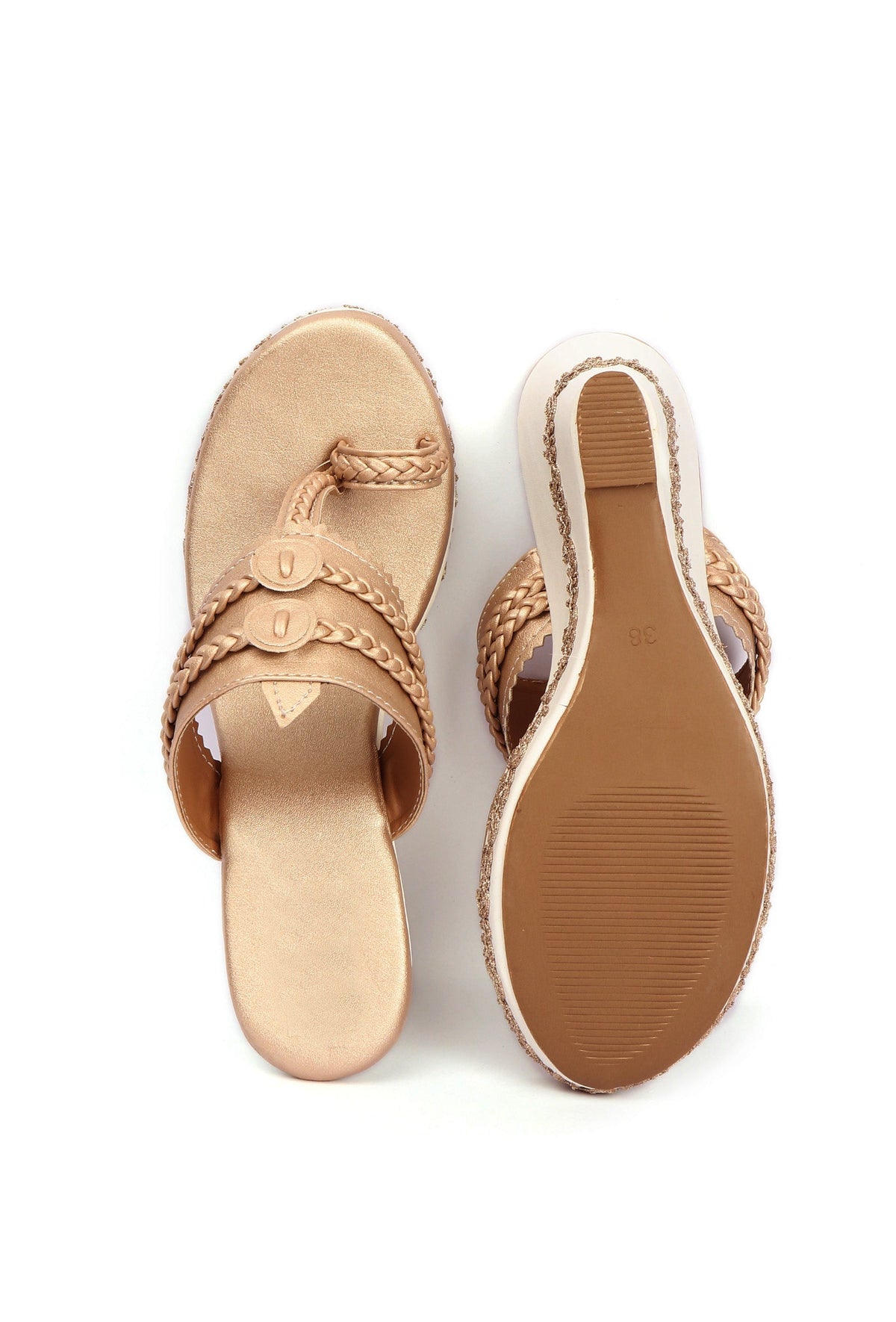 Zarina Golden Hand Embroidered Braided One Toe Wedges サイズ EU37