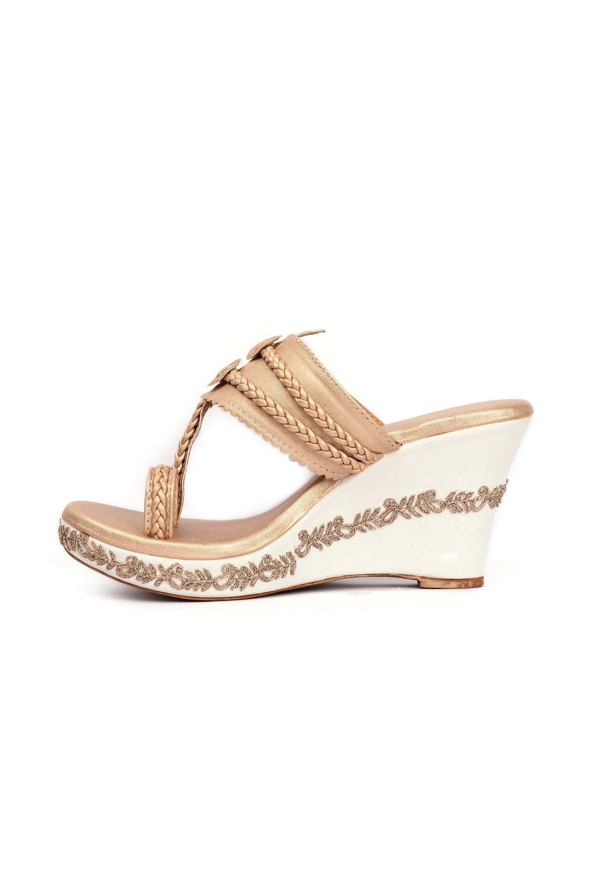 Zarina Golden Hand Embroidered Braided One Toe Wedges サイズ EU36