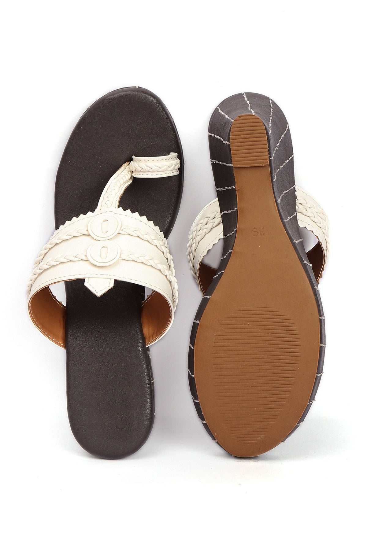 Iya White & Black Braided & Fringed One Toe Wedges サイズ EU38