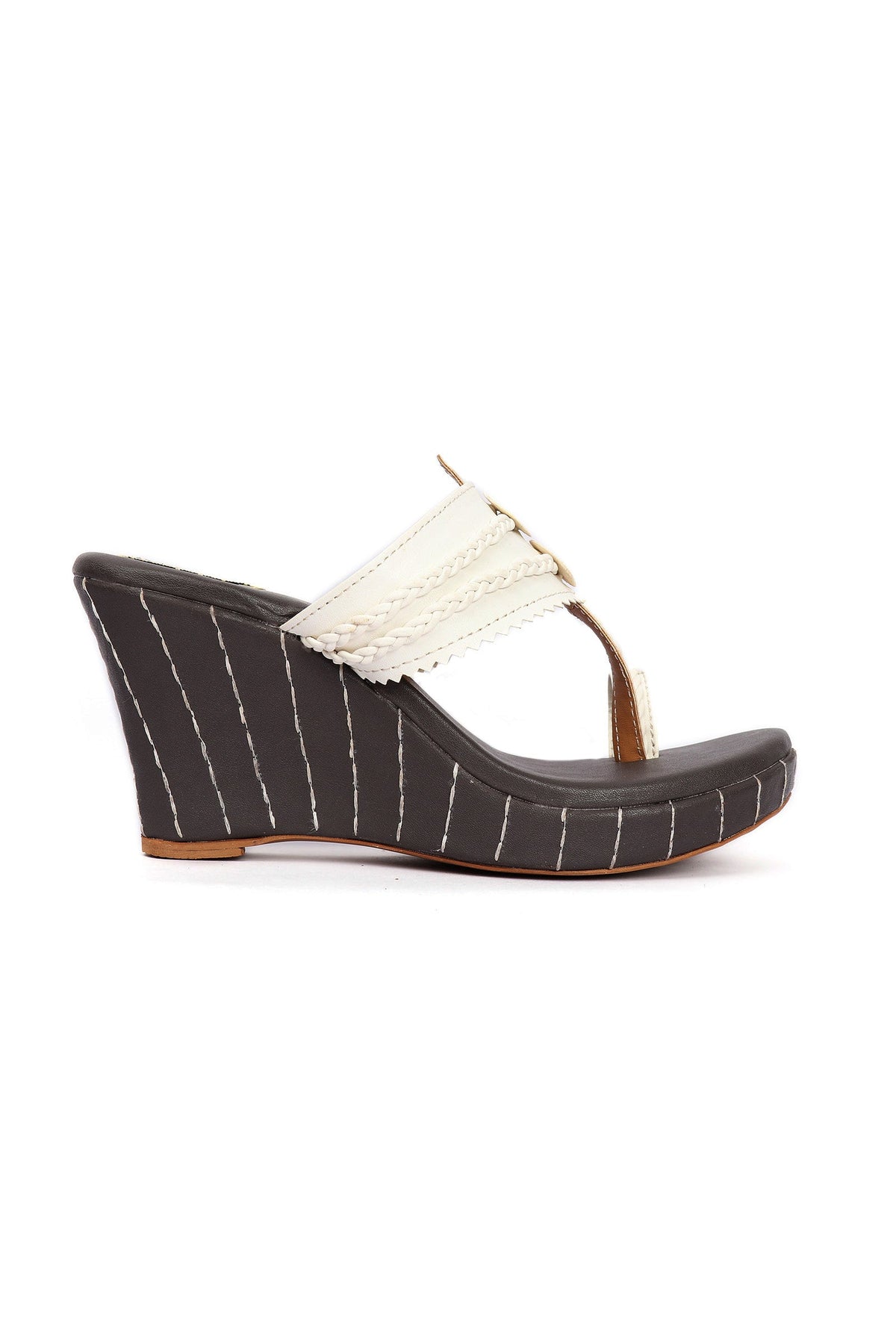 Iya White & Black Braided & Fringed One Toe Wedges サイズ EU38