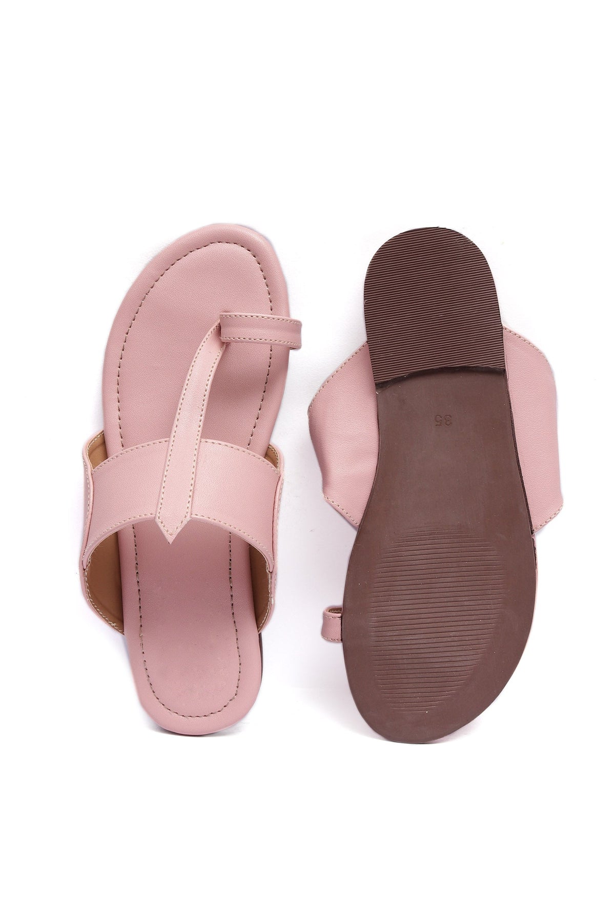 Crepe Pink Kolhapuri Inspired Flats With Insole Cushion Padding サイズ EU40