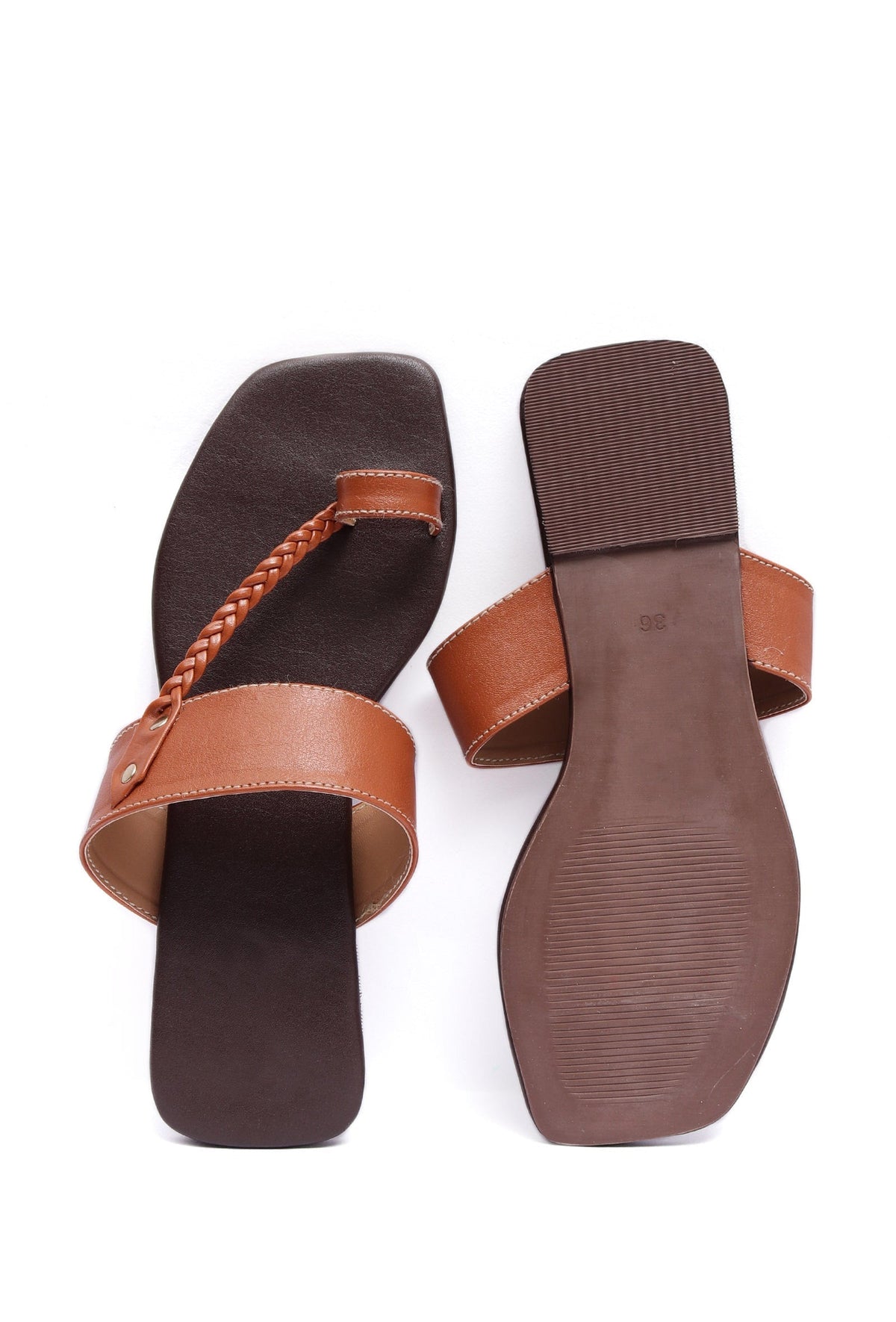 Jet Black Slip-On Flats With Braided Straps & Insole Cushion Padding サイズ EU36