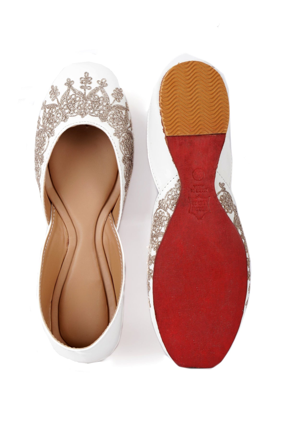Aasna White Dori Zari Embroidered Jutti サイズ EU35