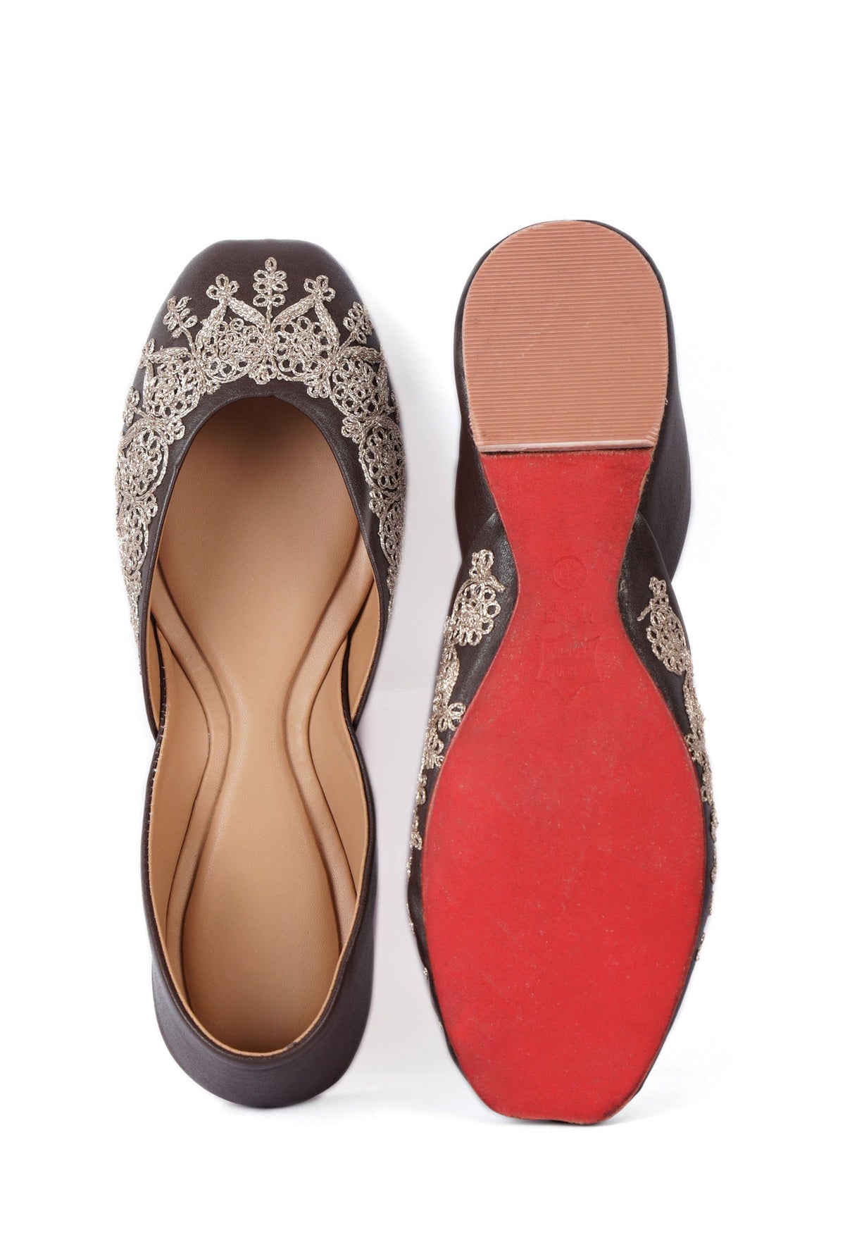 Tahira Grey Dori Zari Embroidered Jutti サイズ EU36