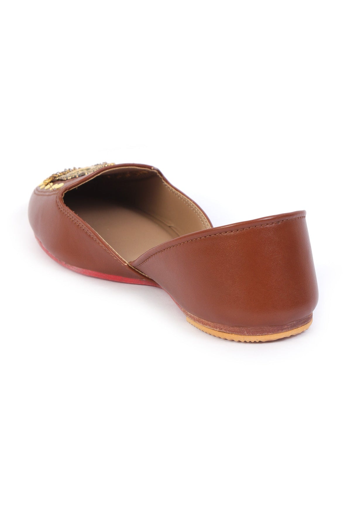 Tan Delight: Golden Chandbali Jutti with Yellow Dots サイズ EU36