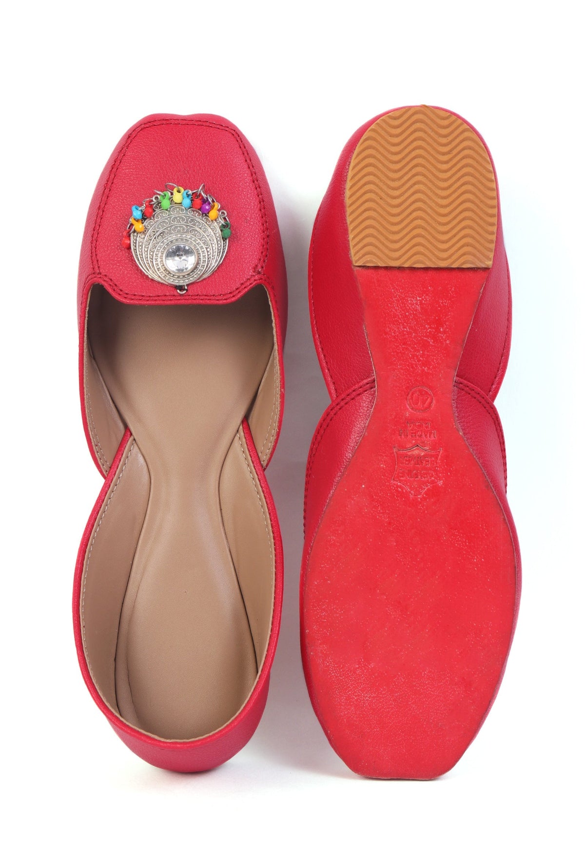 Cherry Red Jutti with Multicolor German Silver Accents サイズ EU40