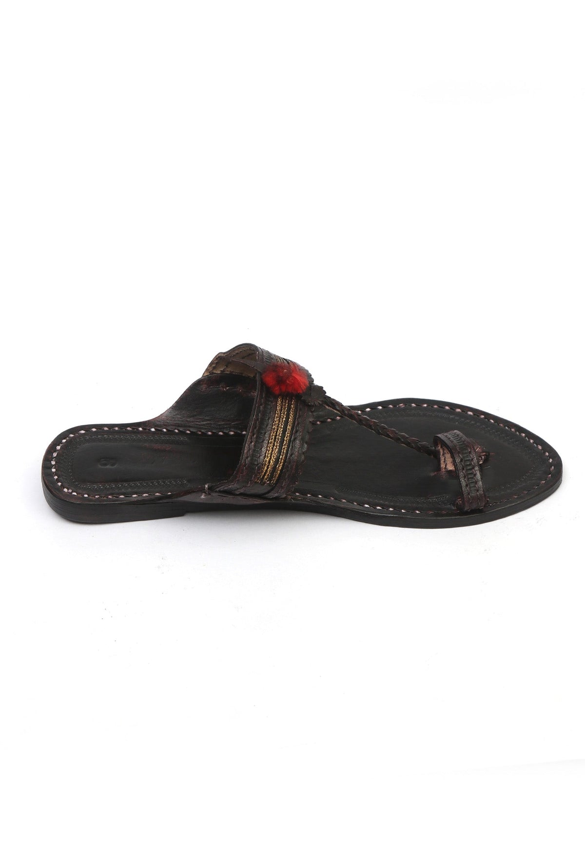 Vasundhara Gold Weave Cruelty-Free Genuine Leather Kolhapuri サイズ EU43