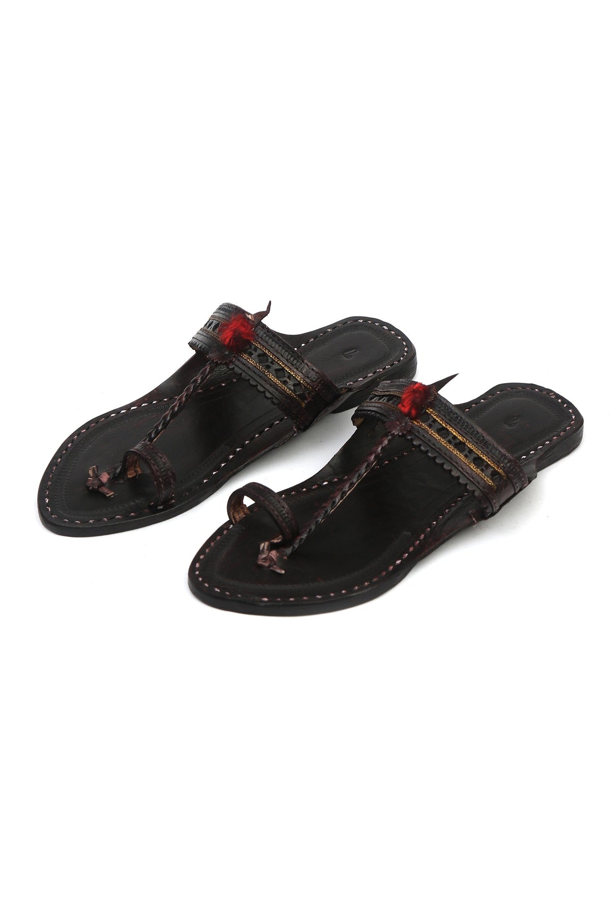 Vanika Tassel Toe-Ring Cruelty-Free Genuine Leather Kolhapur Flats サイズ EU39