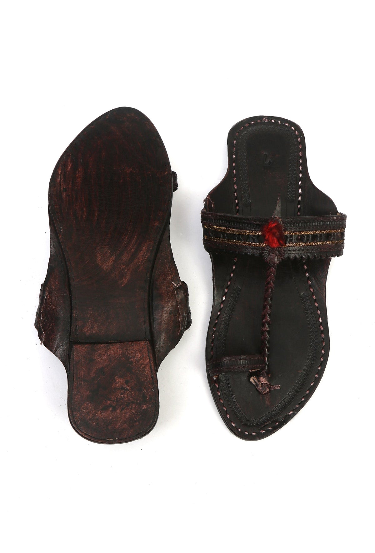 Vanika Tassel Toe-Ring Cruelty-Free Genuine Leather Kolhapur Flats サイズ EU37