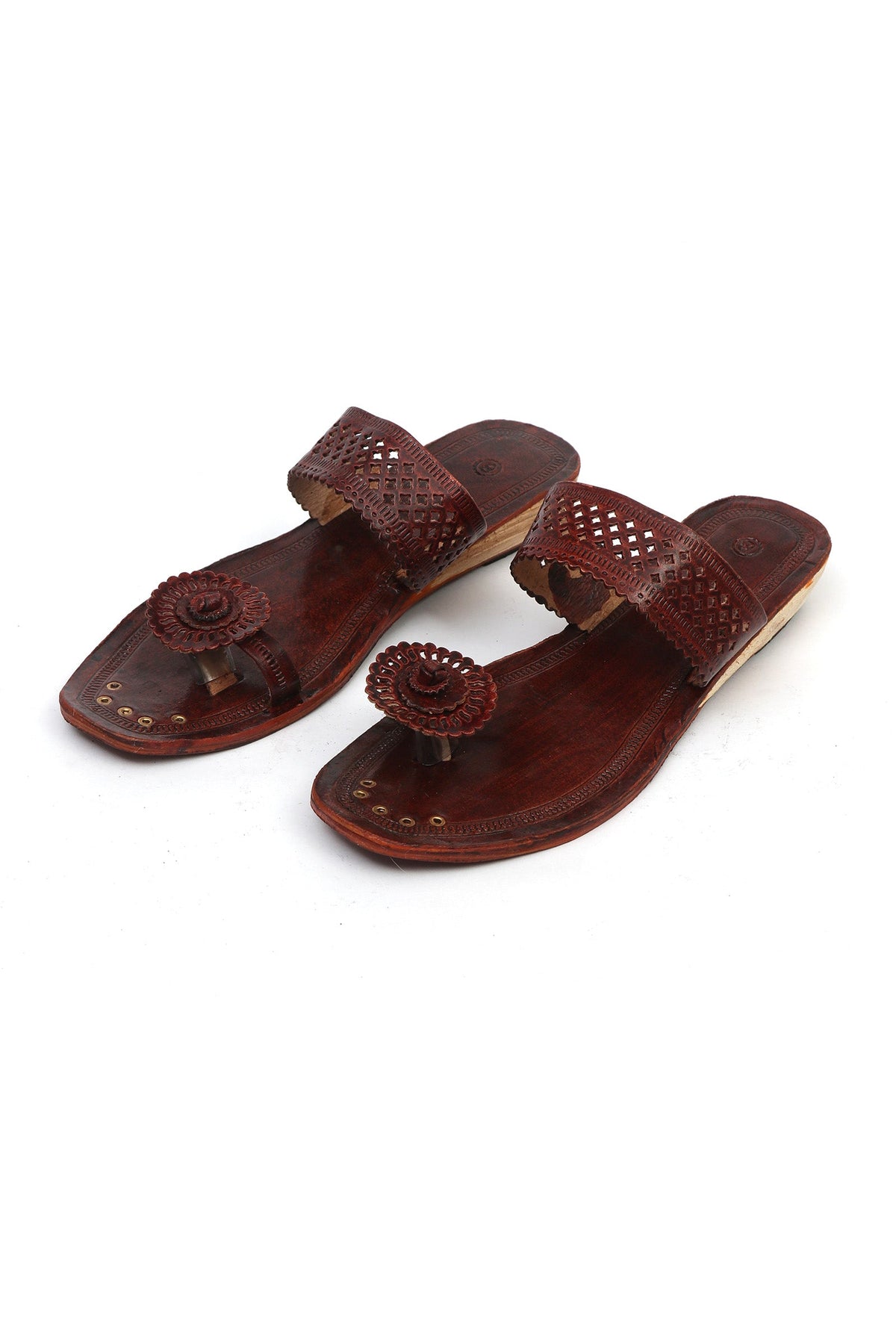 Vrinda Earthy Brown Cruelty-Free Genuine Leather Kolhapuri Flats サイズ EU43