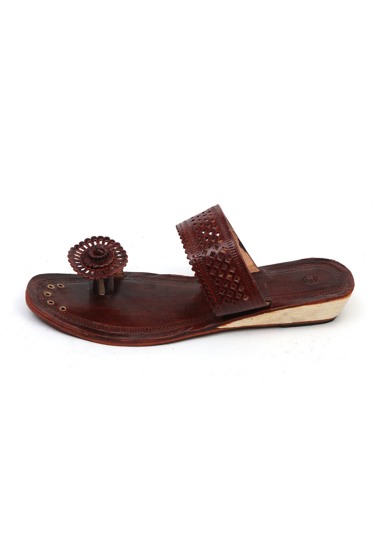 Vrinda Earthy Brown Cruelty-Free Genuine Leather Kolhapuri Flats サイズ EU37