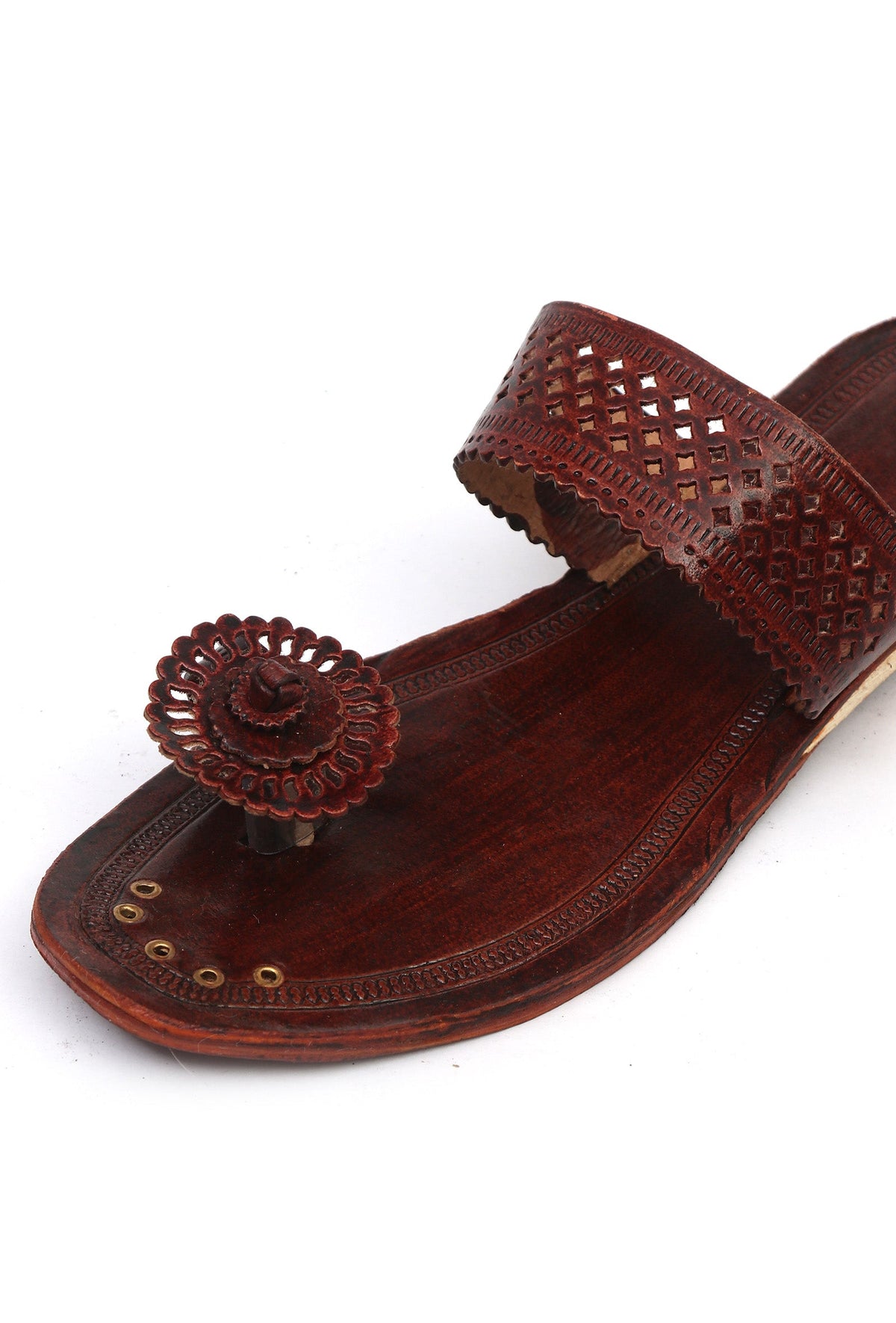 Vrinda Earthy Brown Cruelty-Free Genuine Leather Kolhapuri Flats サイズ EU39