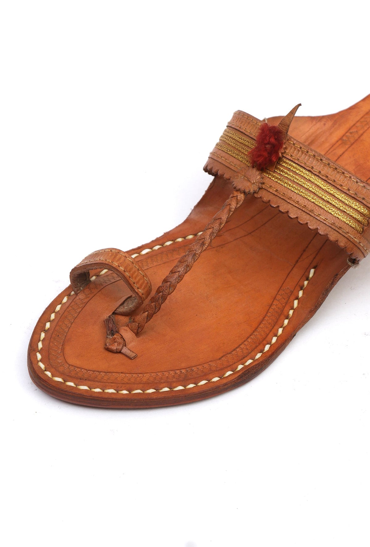 Saanjh Golden Strap Cruelty-Free Leather Kolhapuri Chappals サイズ EU40