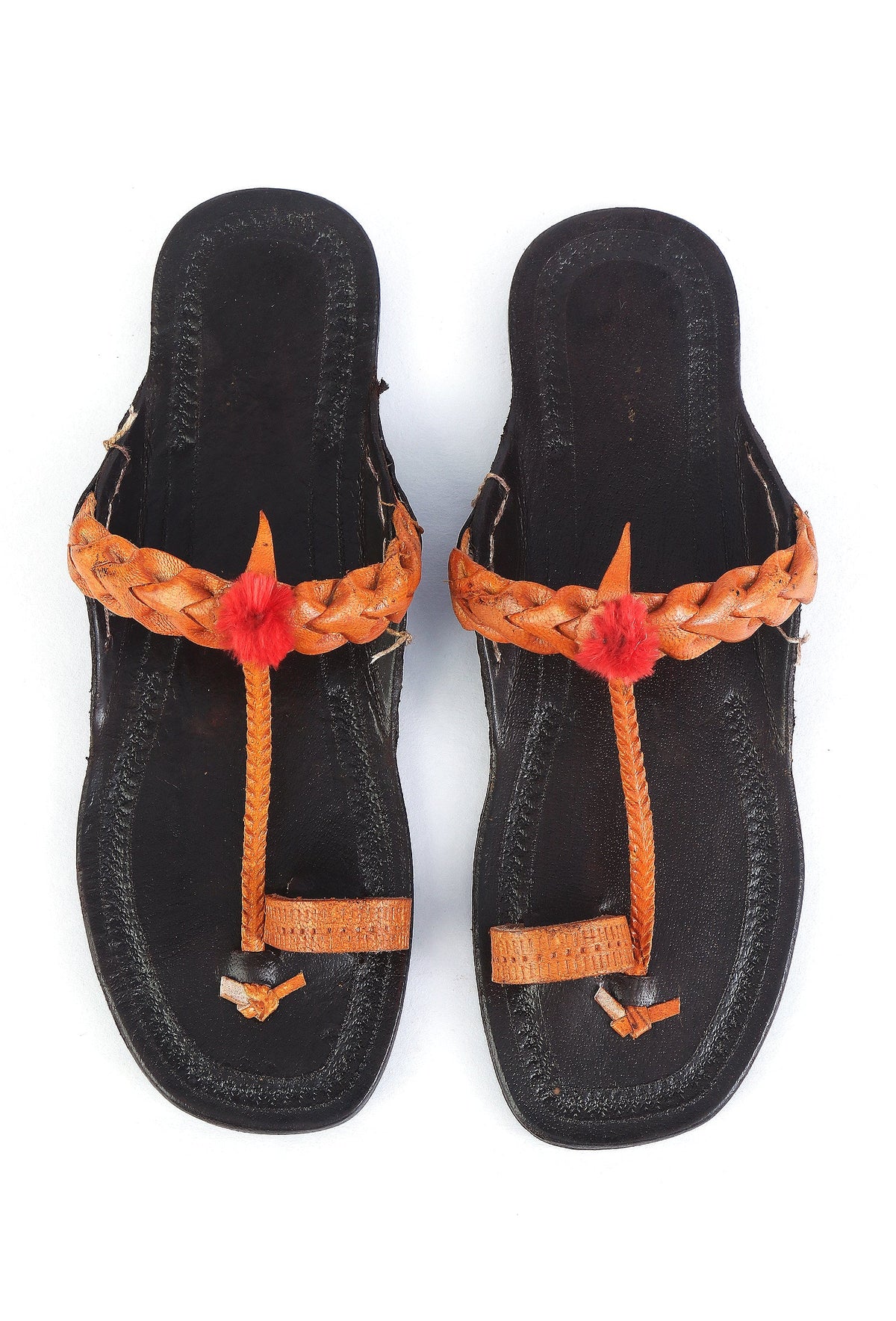 Brown Tan Braided Toe-Ring Genuine Cruelty-Free Leather Kolhapuri Flats サイズ EU38