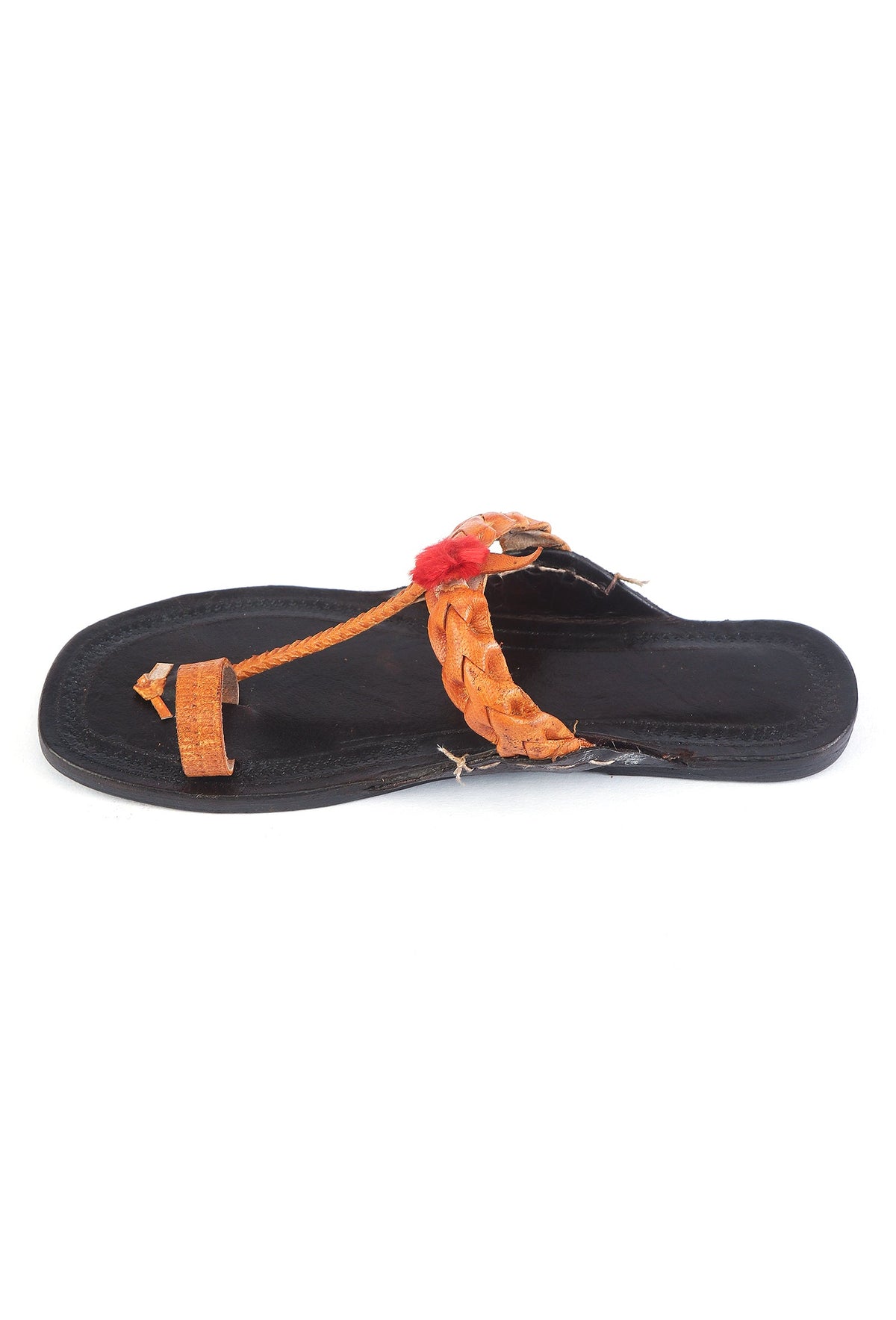 Brown Tan Braided Toe-Ring Genuine Cruelty-Free Leather Kolhapuri Flats サイズ EU38