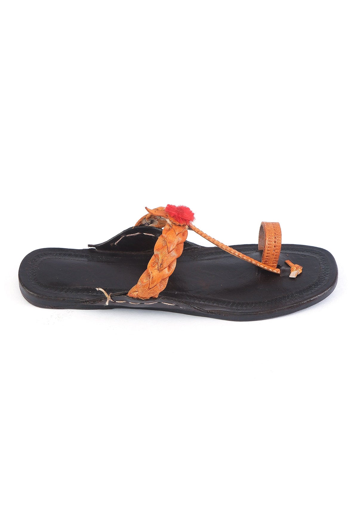 Brown Tan Braided Toe-Ring Genuine Cruelty-Free Leather Kolhapuri Flats サイズ EU38