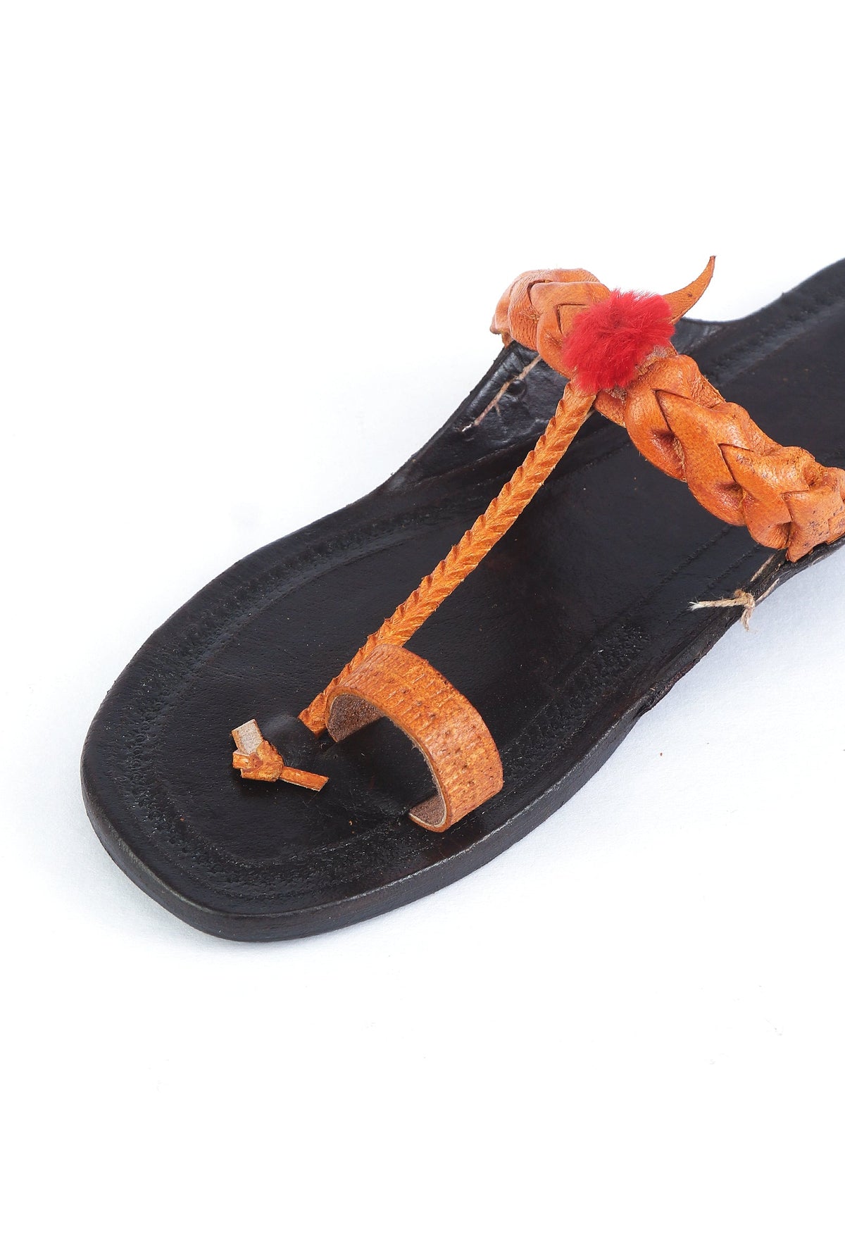 Brown Tan Braided Toe-Ring Genuine Cruelty-Free Leather Kolhapuri Flats サイズ EU37