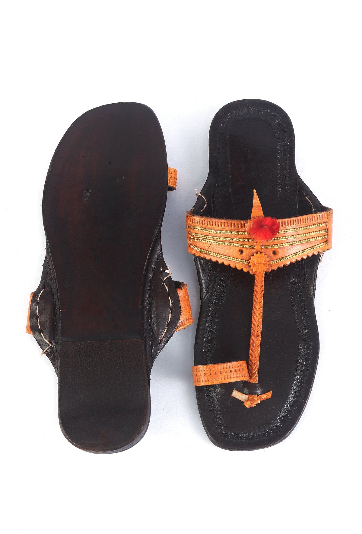 Genuine Cruelty-Free Leather Ethnic Toe-Ring Kolhapuri Sandals サイズ EU37