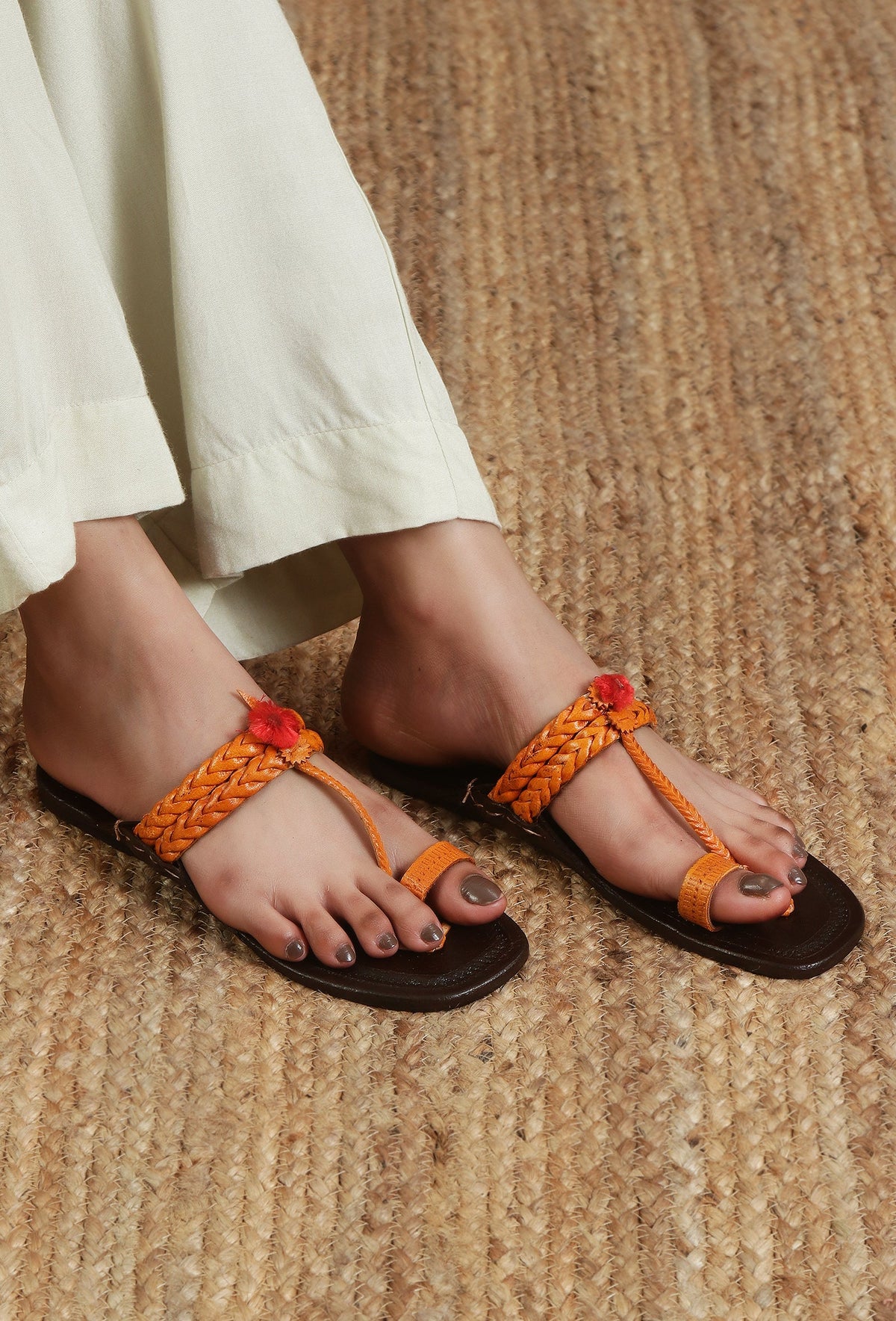 Traditional Indian Genuine Cruelty-Free Leather Kolhapuri Flats サイズ EU43