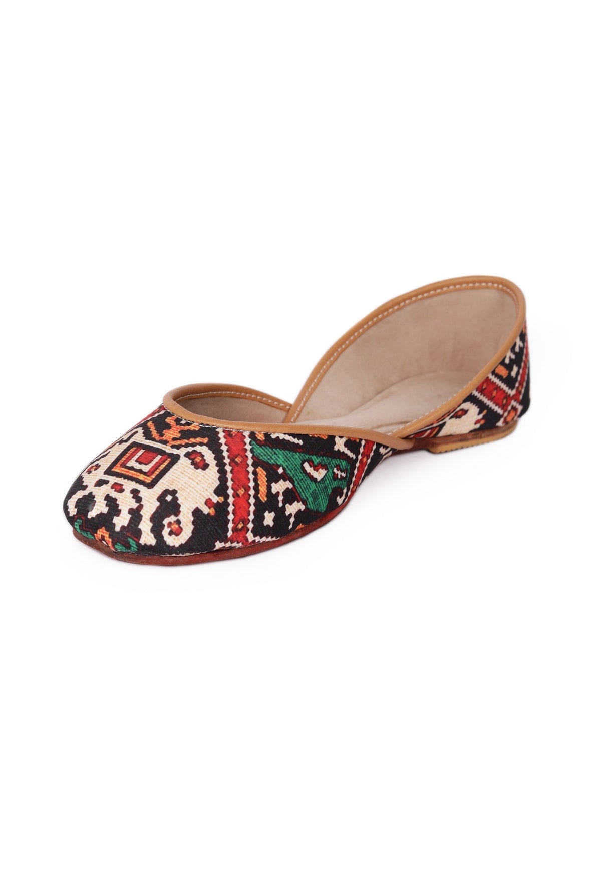 Dark Green & Red Silk Patola Print Juttie サイズ EU40