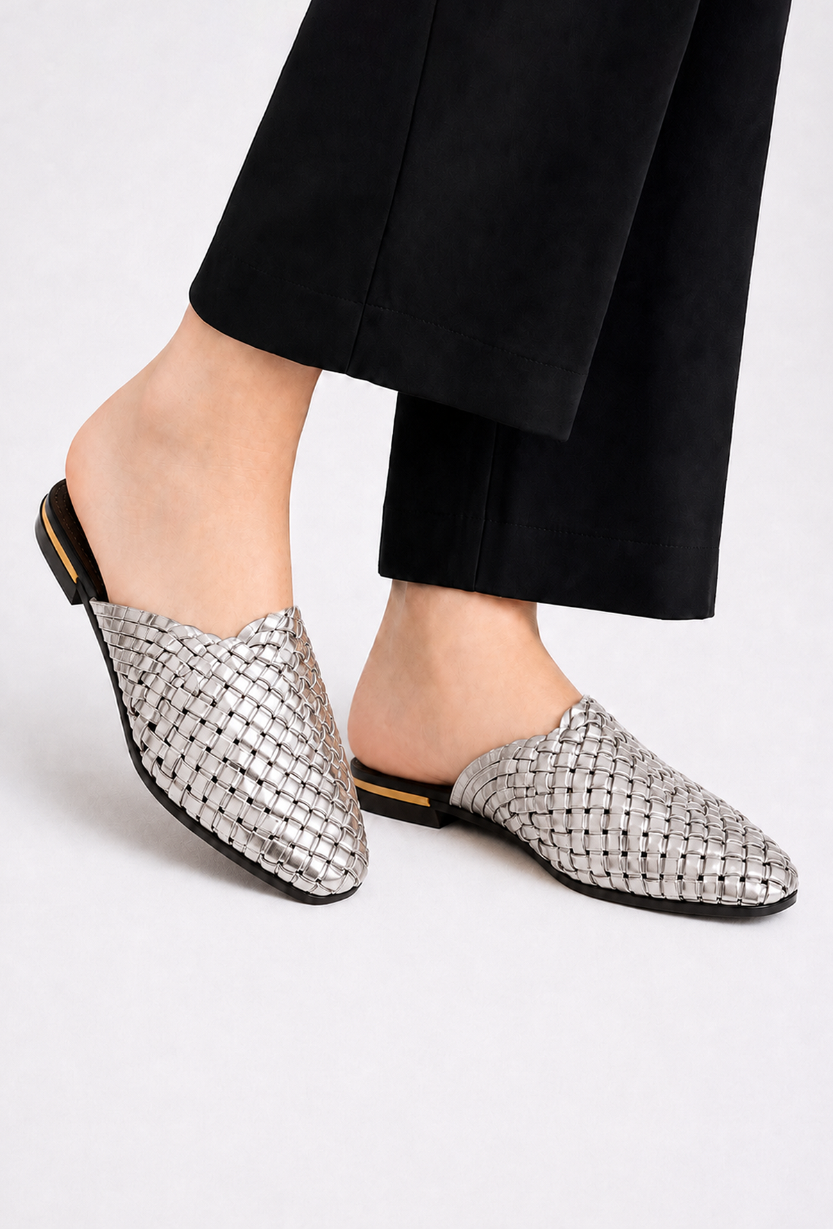 Silver Woven Mule Flats サイズ EU38