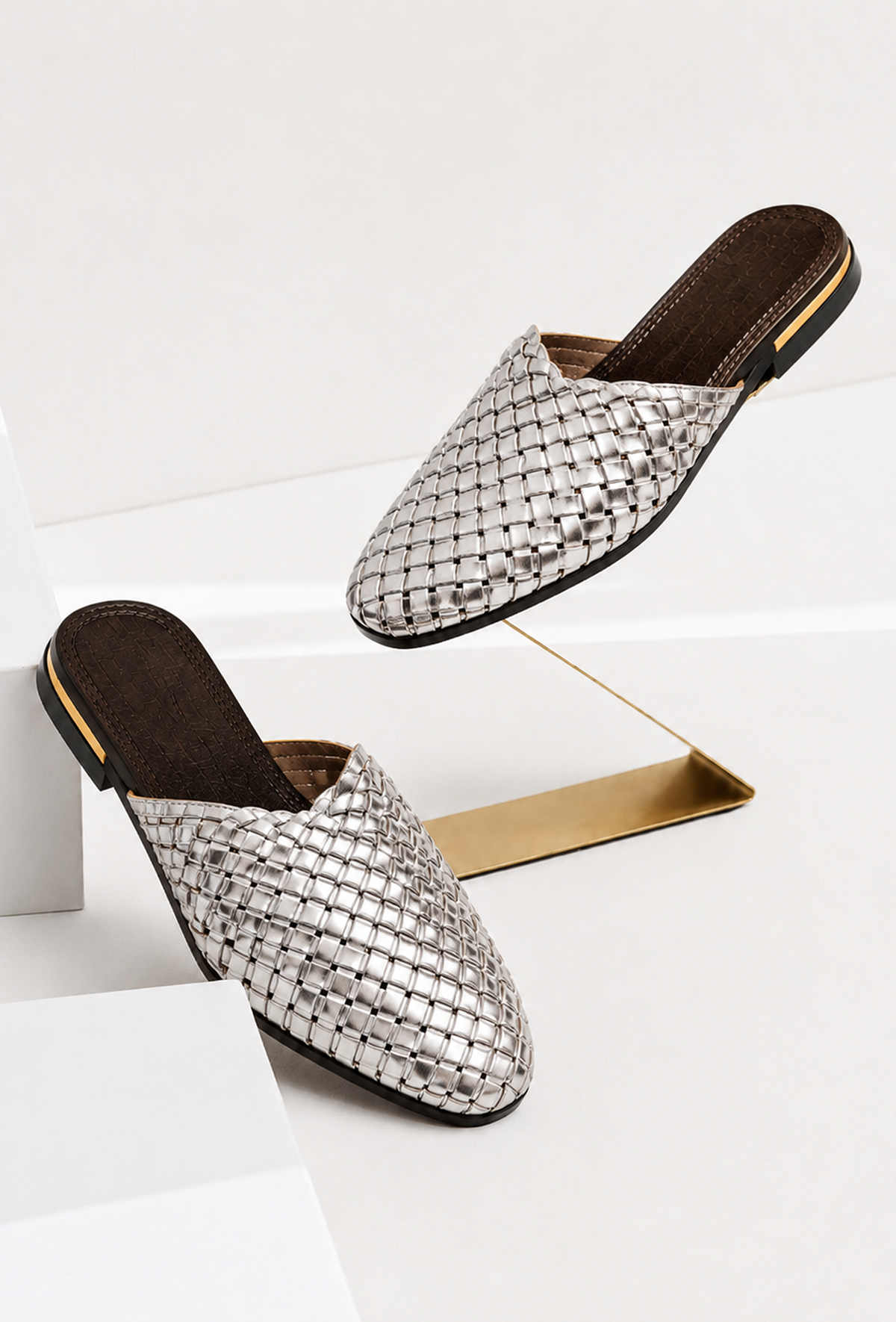 Silver Woven Mule Flats サイズ EU41