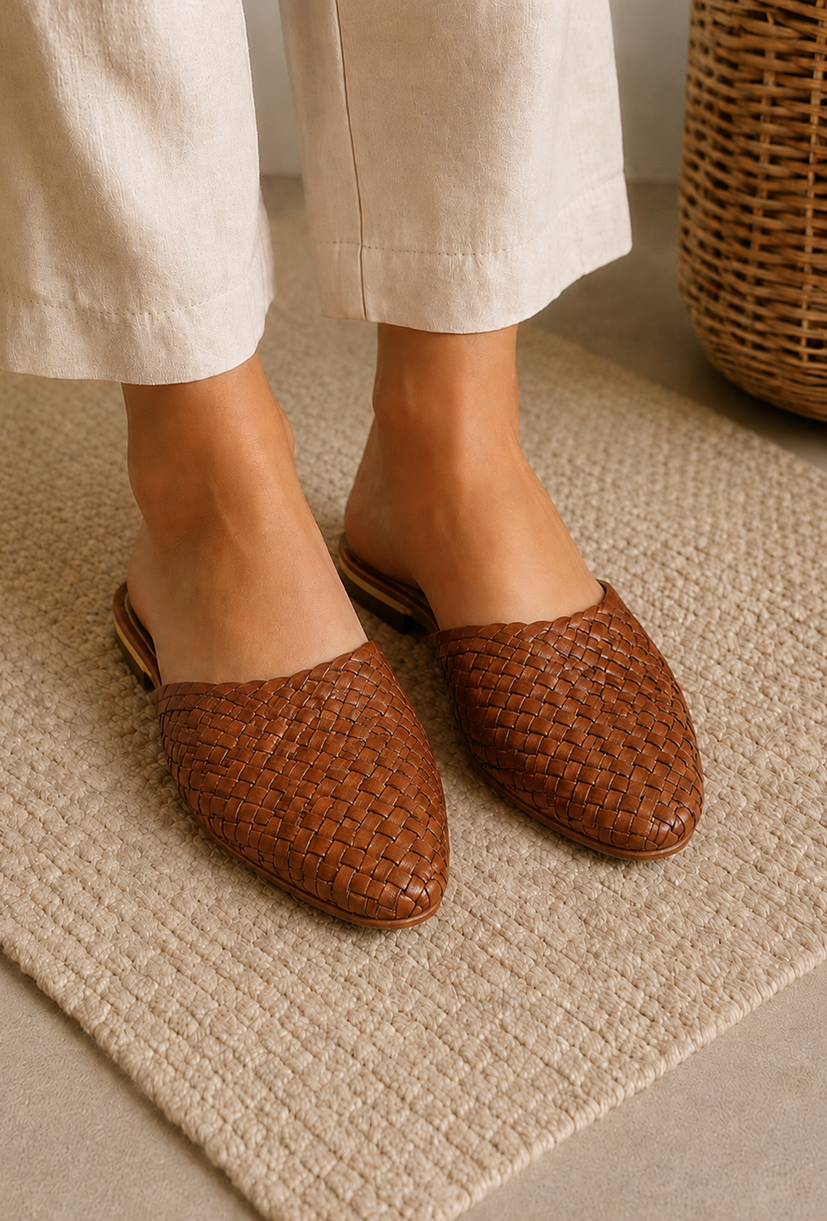Tan Woven Mule Flats サイズ EU38