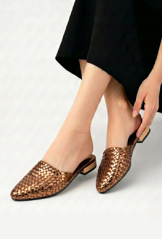 Bronze Woven Mule Flats サイズ EU38