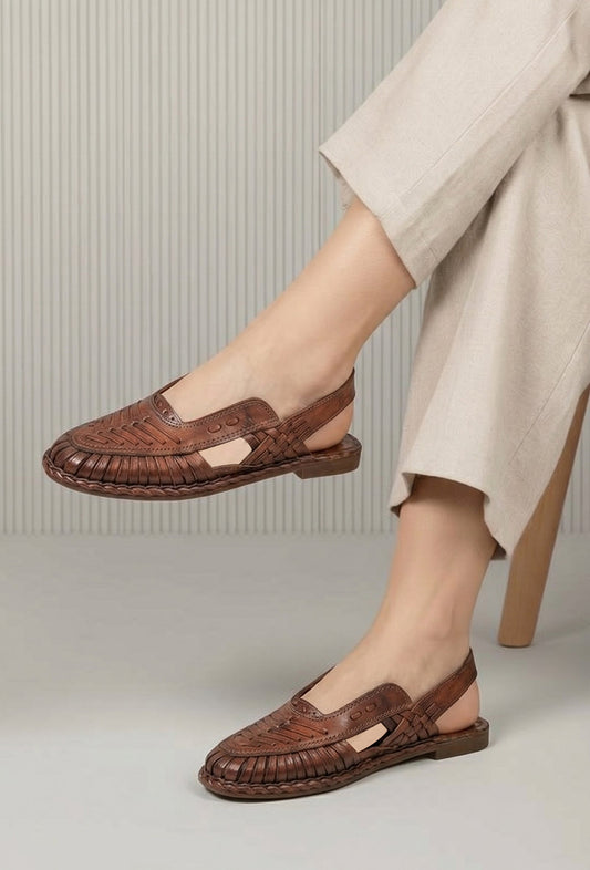 Brown Slingback Flat Sandals サイズ EU38
