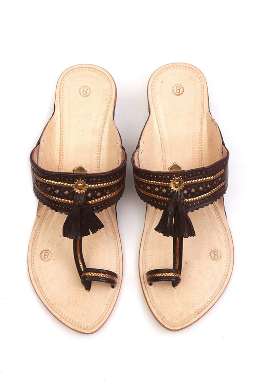 Noir Tassel Kolhapuri Heels サイズ EU38