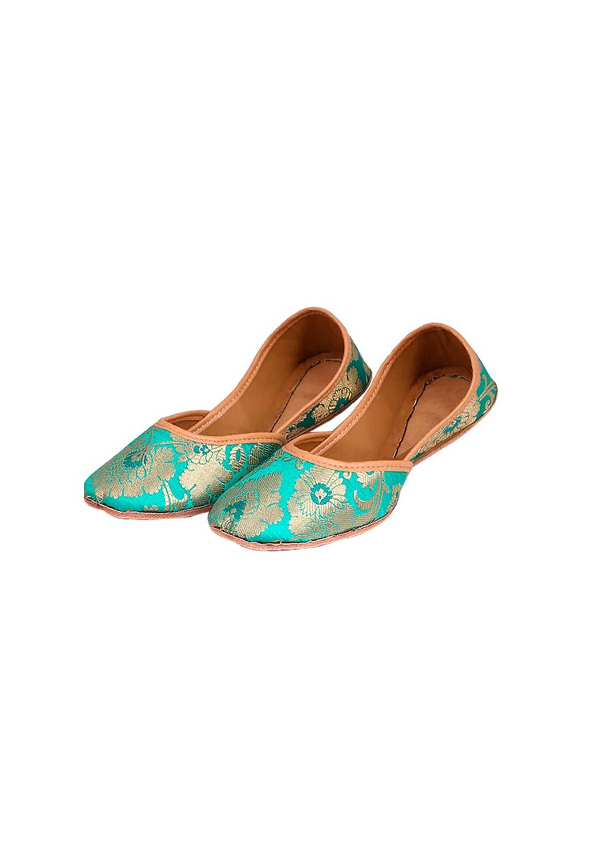 Cyan Brocade Genuine Leather Punjabi Jutti サイズ EU38
